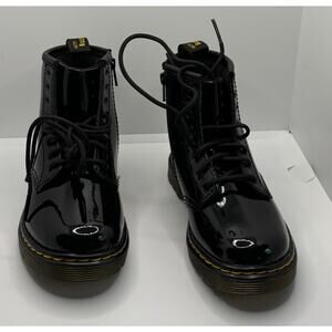 Dr Martens 1460 T Combat Boots Kids Size 9 Black Patent Lamper Air Wair